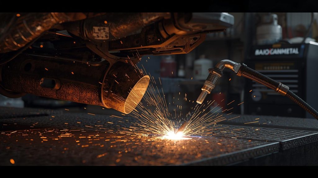 Wie man ein Auspuffrohr am Auto MIG Weld